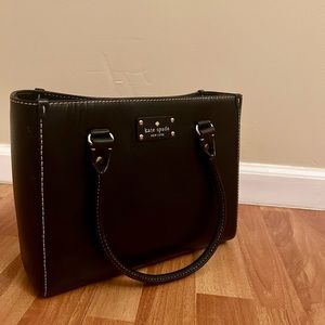 Black Leather Kate Spade Square Satchel Tote Bag
